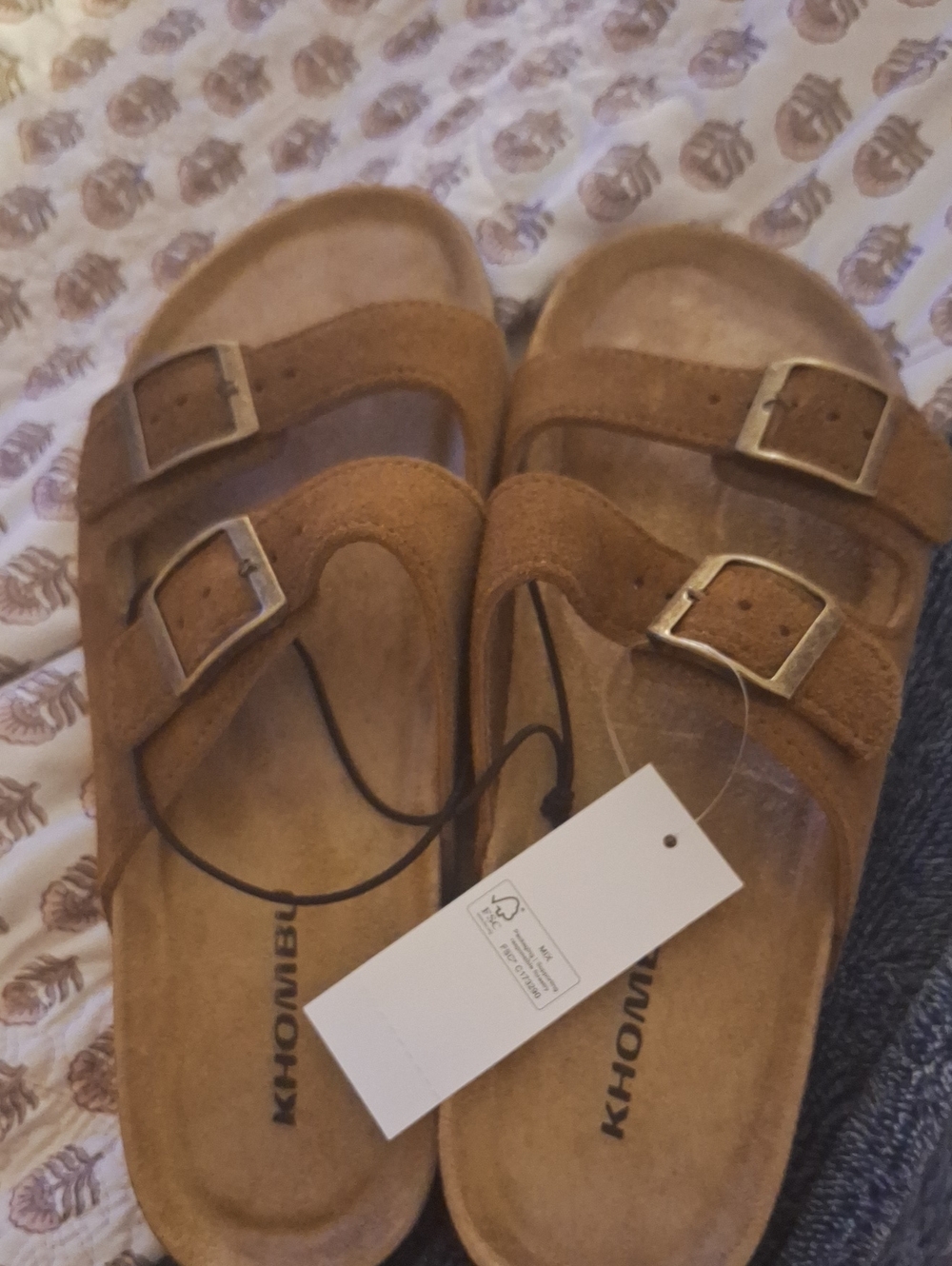 Khombu Tan Suede Double-Buckle Slide Sandals